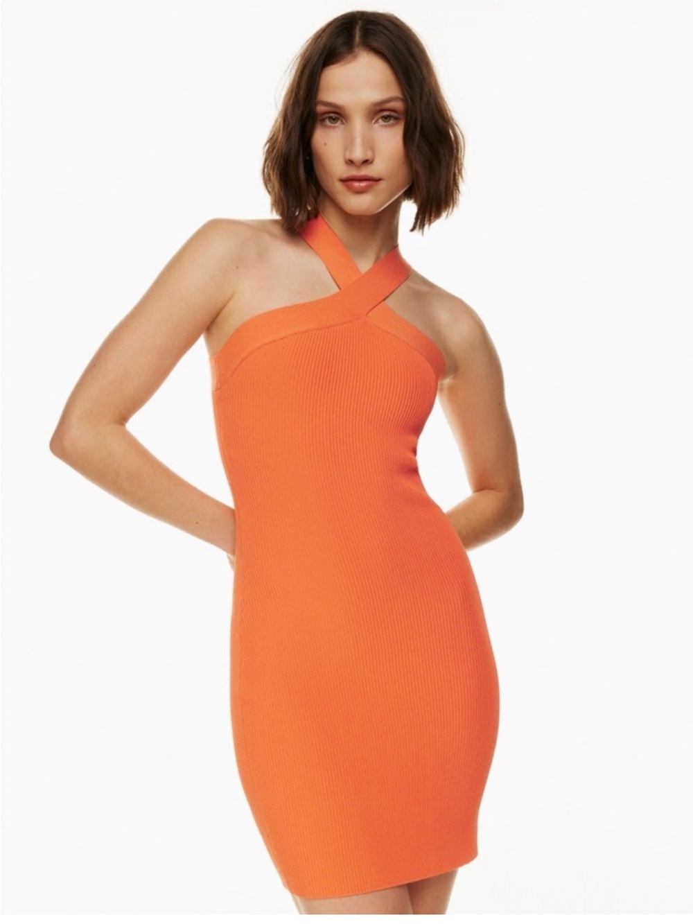 Babaton Orange Ribbed Sculpt Cross-Strap Dress Trending, Date Night, Bright